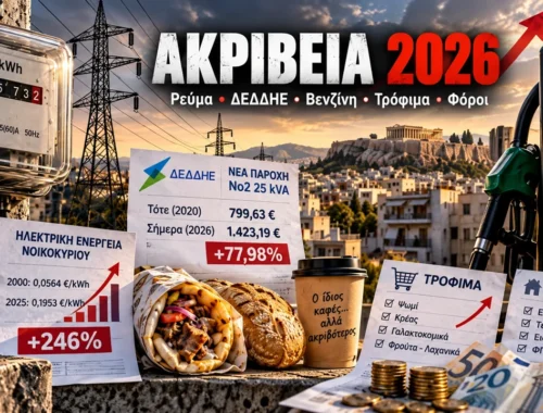 Ακρίβεια 2026 σε ρεύμα, ΔΕΔΔΗΕ, βενζίνη, τρόφιμα και φόρους