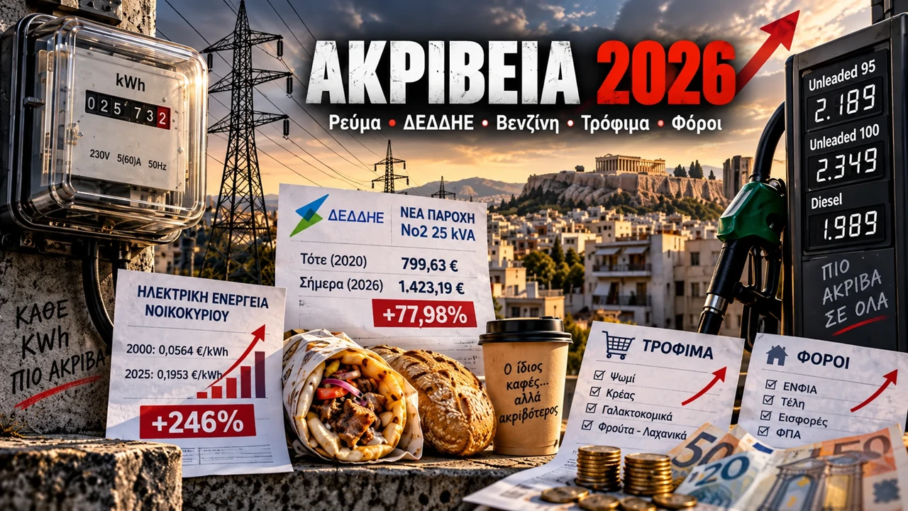 Ακρίβεια 2026 σε ρεύμα, ΔΕΔΔΗΕ, βενζίνη, τρόφιμα και φόρους